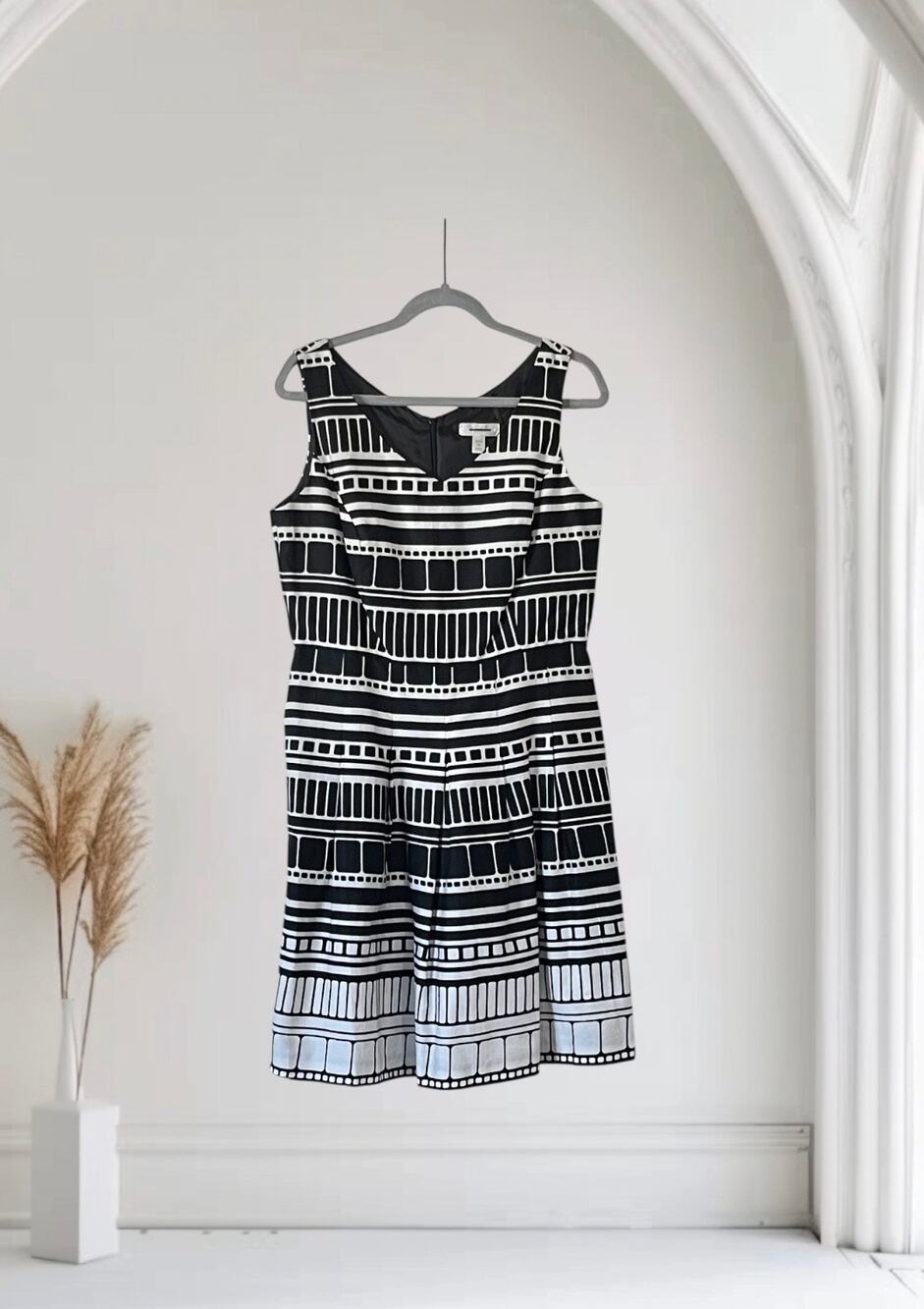 Dressbarn Black White Cotton Dress Petite Size 12